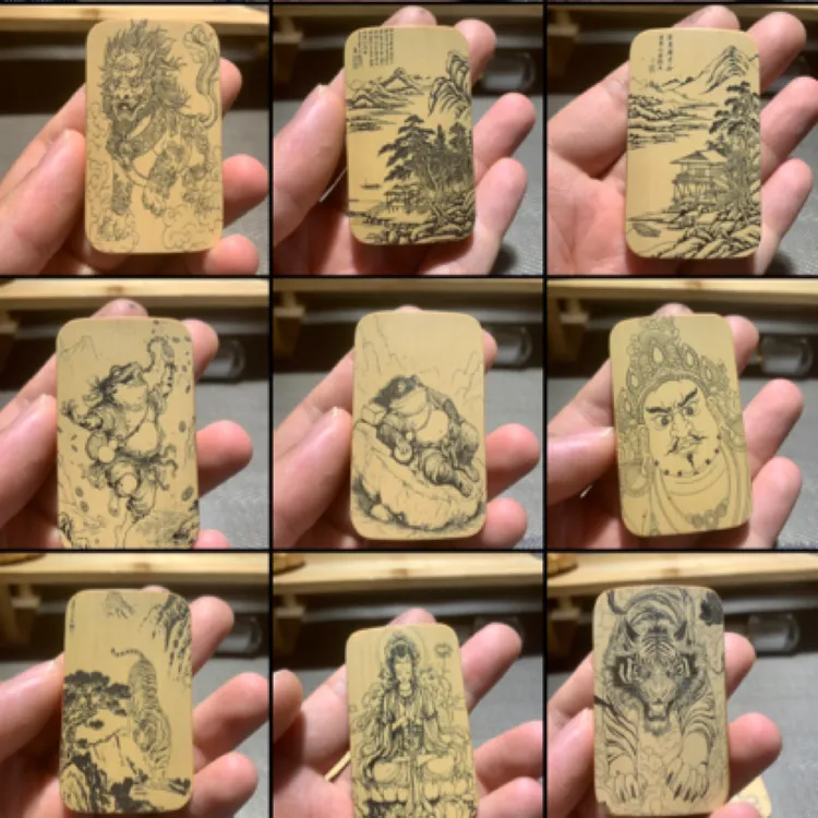 竹雕留青墨刻30×60雕刻把件文玩无事牌竹器挂件六面精抛工艺品精