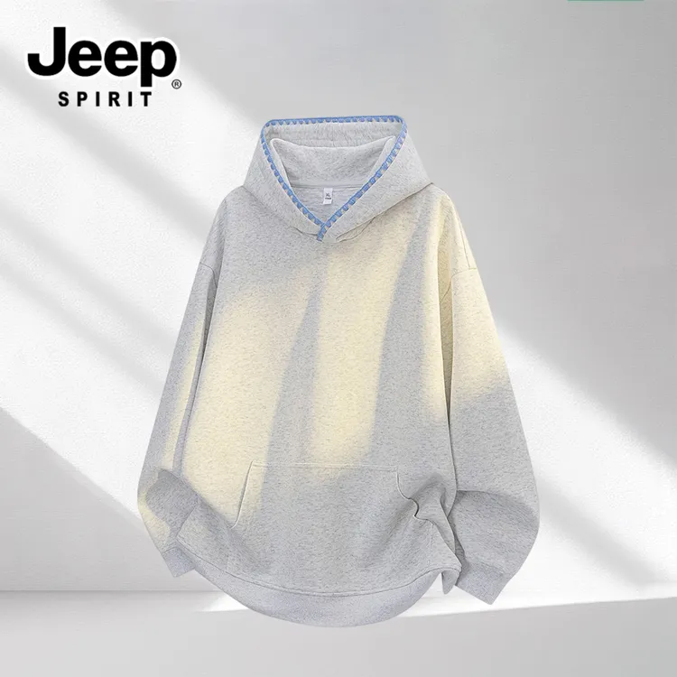 JEEPSPIRIT秋季新款美式花边连帽卫衣男士潮流宽松慵懒风休闲上衣