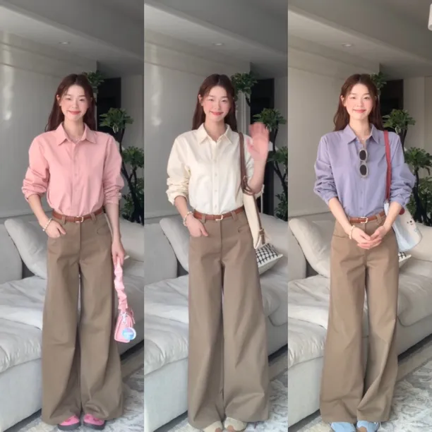 弄格卡其色阔腿裤女2025秋季新款高腰垂感宽松直筒休闲外穿裤子