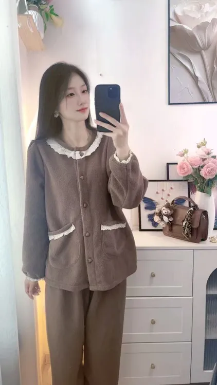 秋季花边长袖睡衣家居服套装女士时尚外穿家居服