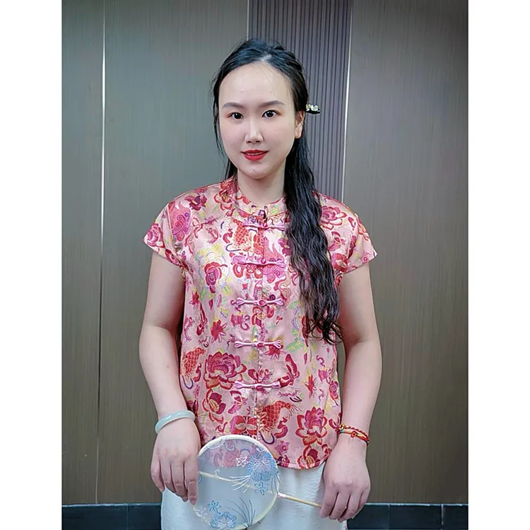国风新中式如鱼得水马甲时尚洋气宽松花萝缎重工短袖衬衫上衣