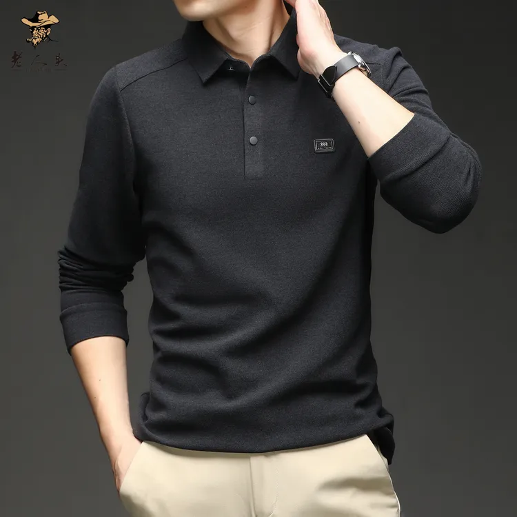 8589德绒加厚长袖秋季男休闲Polo衫潮流百搭纯色商务时尚翻领