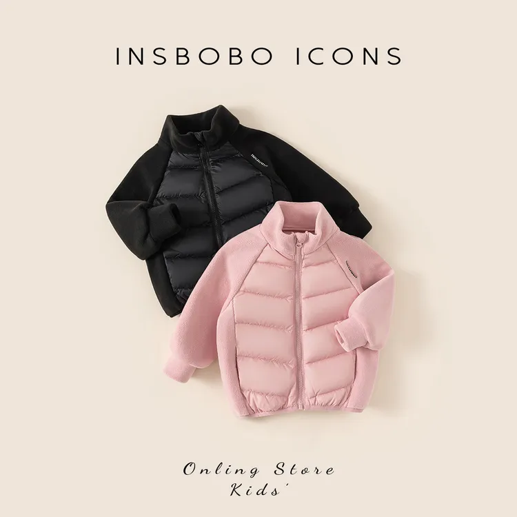 INSbobo男童女童羽绒服冬季保暖加厚立领拼接轻薄羽绒服潮DY85172