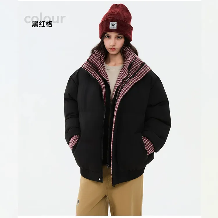 YWBY冬季加厚假两件立领保暖棉服棉衣女宽松潮流休闲高级感外套 