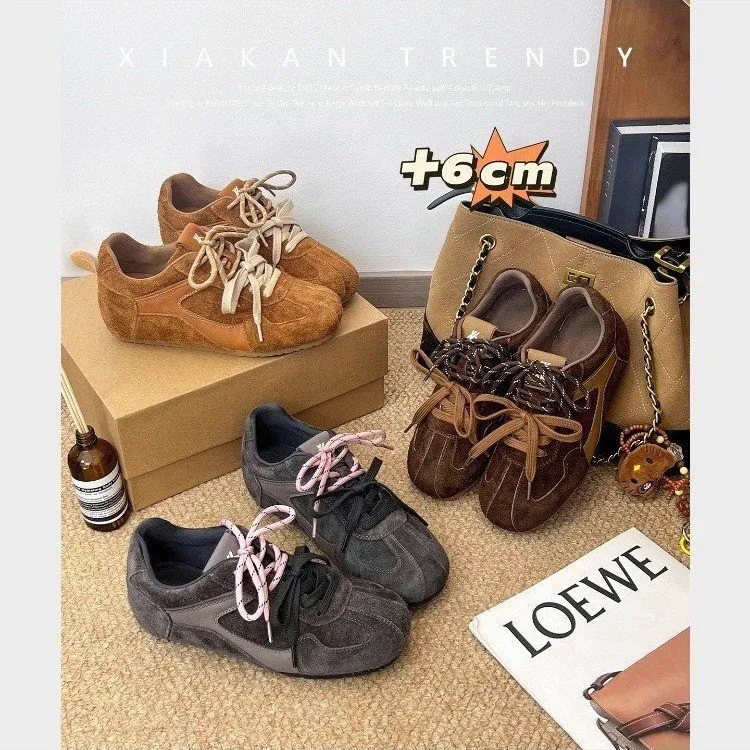 牛皮版~增高5cm小个子内增高复古鸳鸯鞋带德训鞋女款爆款2025新款