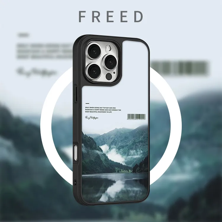 FREED山川湖海适用于苹果17promax磨砂磁吸16/15黑边14手机壳13