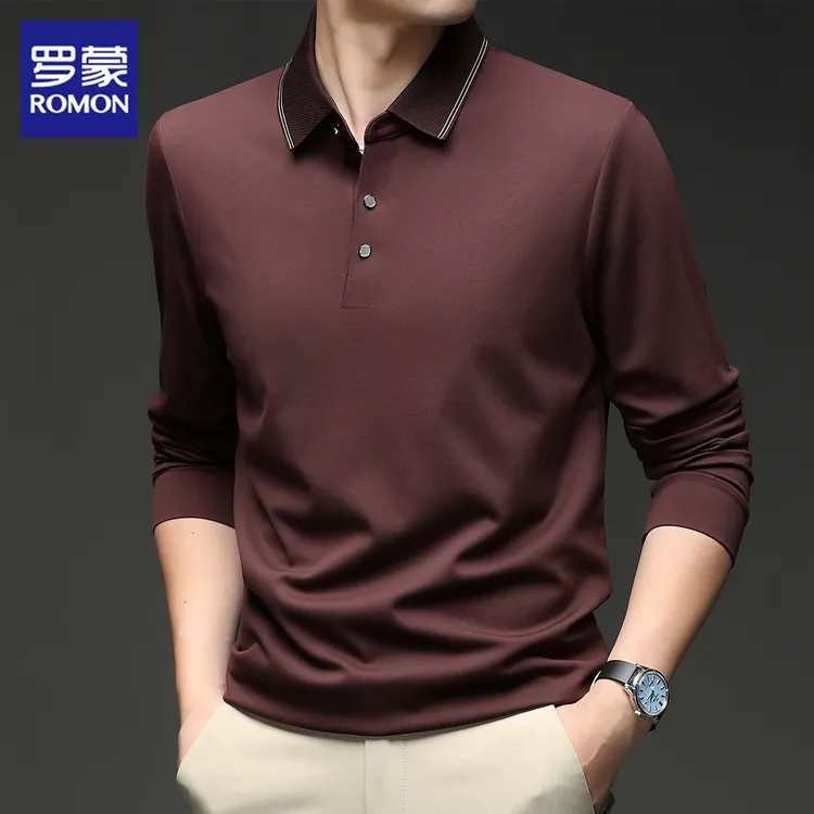 罗蒙长袖Polo衫男士秋季新款商务轻奢痞帅翻领休闲打底上衣服男装
