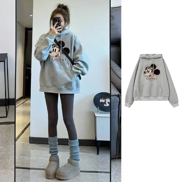 连帽卫衣女2025新款秋冬加绒加厚宽松包臂中长款韩版带帽情侣外套