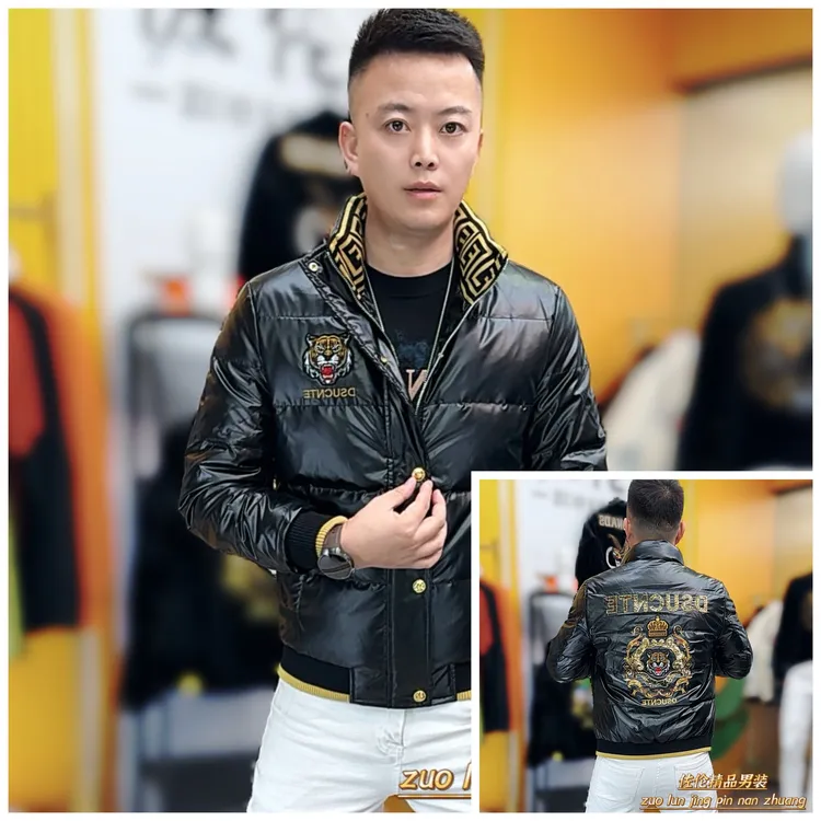 9806冬季新款时尚男士修身刺绣保暖百搭羽绒服