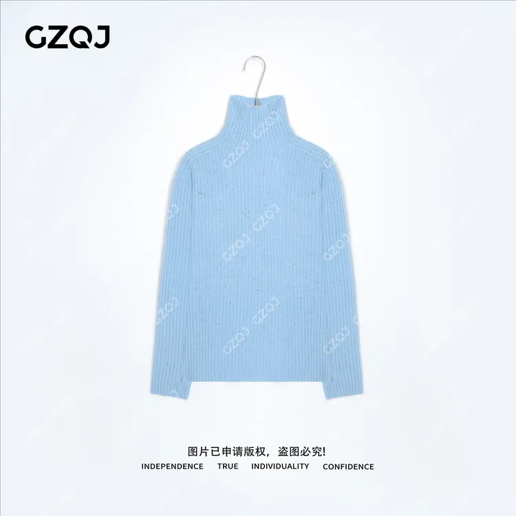 老琴私服【雾蓝星点】绵羊毛山羊绒套头高领打底针织毛衣女冬款1002