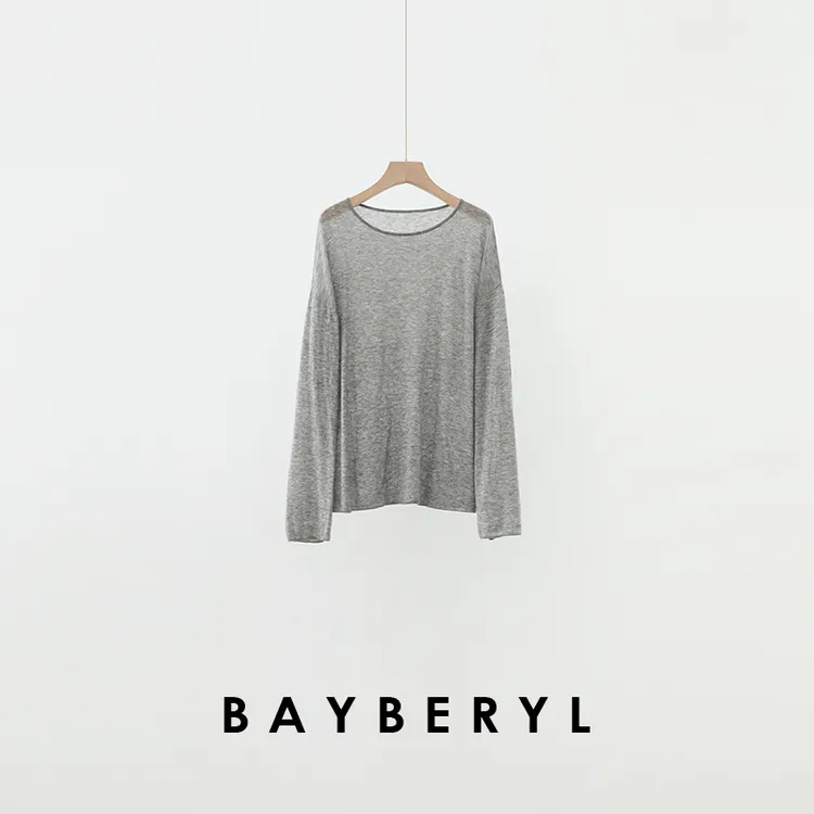 BAYBERYL老贝水溶羊毛*轻柔细腻25春长袖灰针织衫ZZS4L1705-2/11