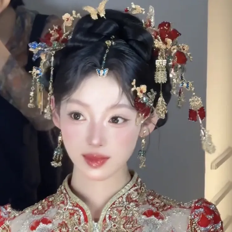 z8325新款红绿色复古简约大气中式婚礼秀禾古风新娘结婚头饰