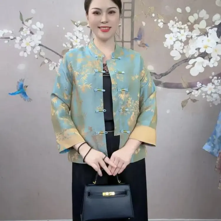 （运费险）2025新中式国风新款【竹报平安】网红两面穿长袖织锦提花