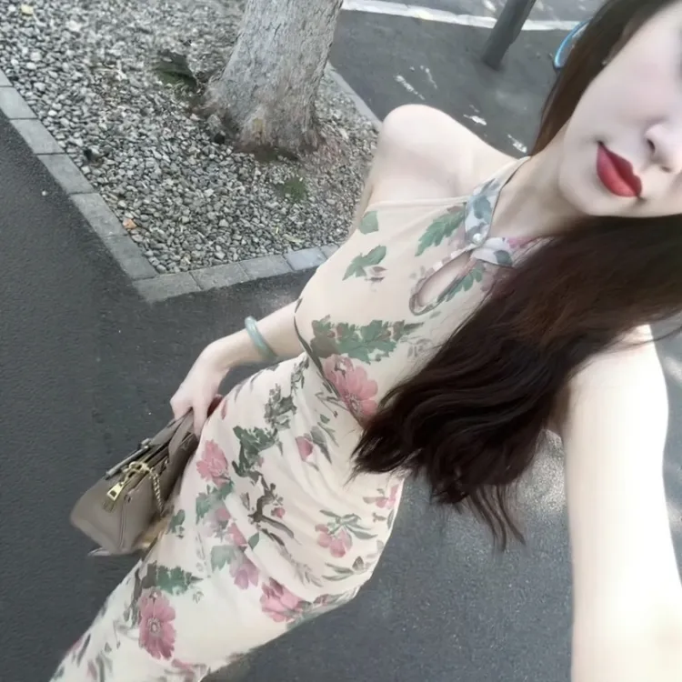 新中式国风复古无袖印花旗袍裙25秋季新款辣妹性感紧身包臀连衣裙