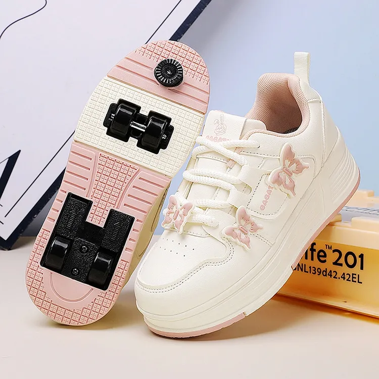 暴走鞋女童6-12岁四轮一键可收缩带刹车儿童隐形学生暴走轮滑鞋子