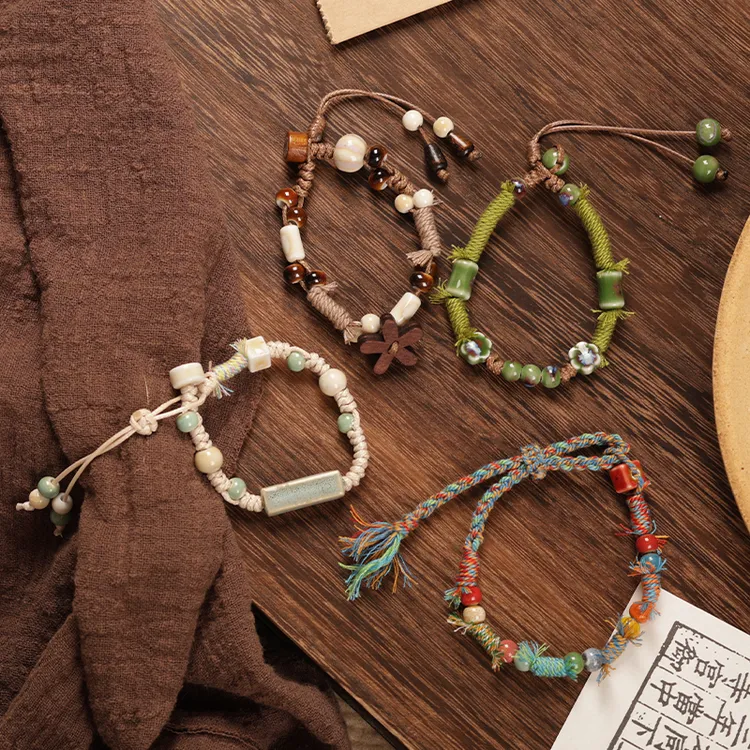 非金属陶瓷手链 手工编绳手链景德镇陶瓷手串小众百搭民族风手饰