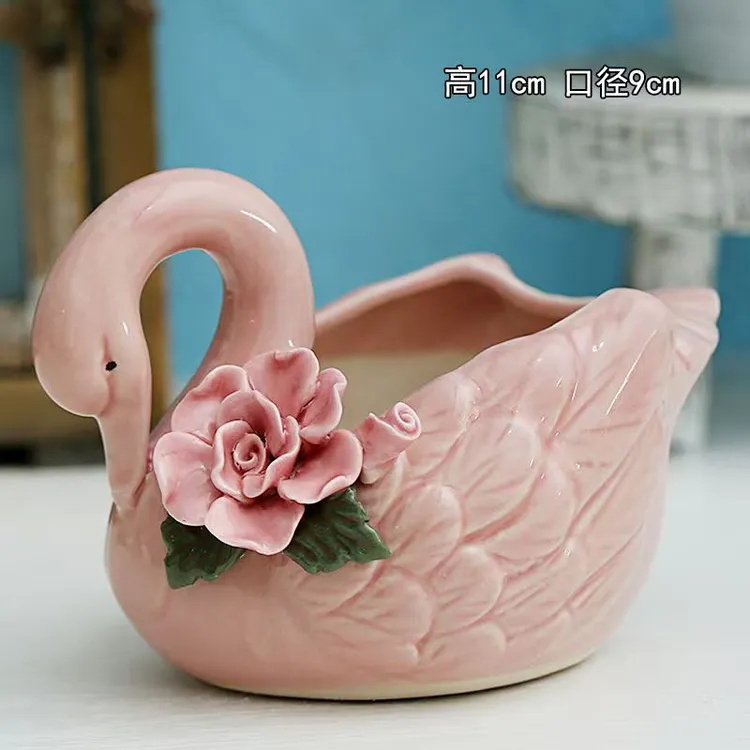 特色中号多肉花盆陶瓷y91捏花粉天鹅
