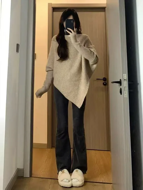 2025新款欧货慵懒风秋冬针织不规则时髦洋气毛衣显瘦胖mm上衣1991