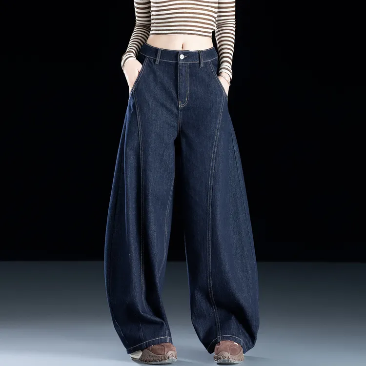 小众刺绣牛仔裤女款爆款2025年网红女裤加绒裤子宽松阔腿裤弯刀裤