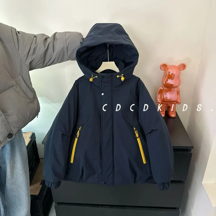 范哲萨25716连帽棉衣加绒加厚冬季棉服男女童百搭上衣拼接冬款