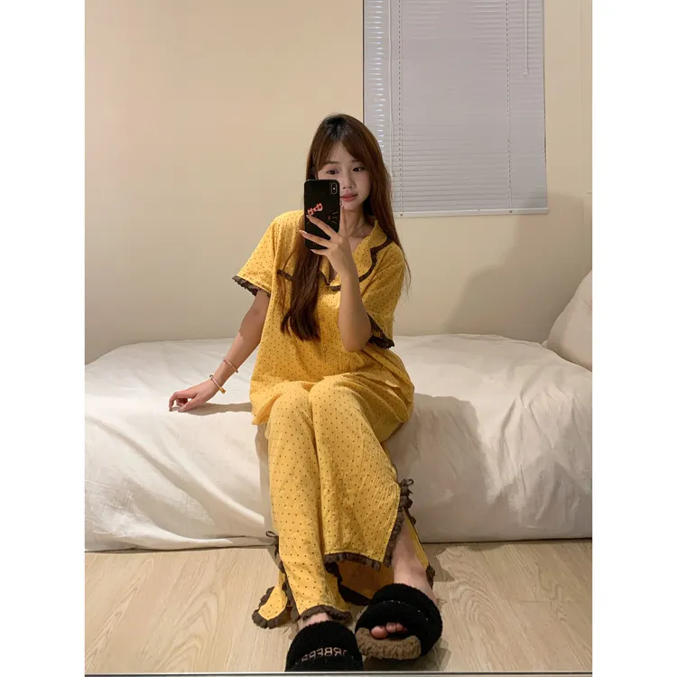 【黄色波点】甜美少女睡衣女春夏2025新款短袖长袖套装女大睡衣女款