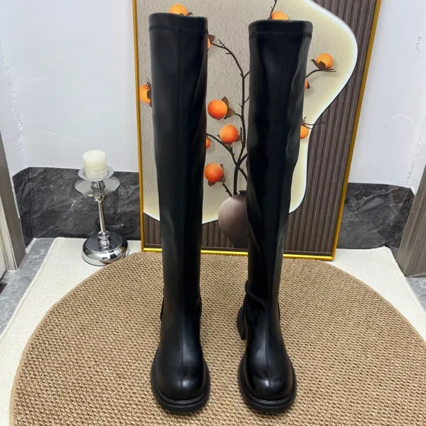 薄底高个子女款过膝平底高筒洋气弹力长筒靴女款靴子女长筒靴