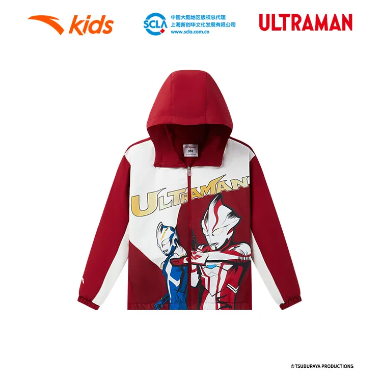 安踏儿童男小童运动上衣2025新款舒适亲肤儿童奥特曼连帽薄外套潮