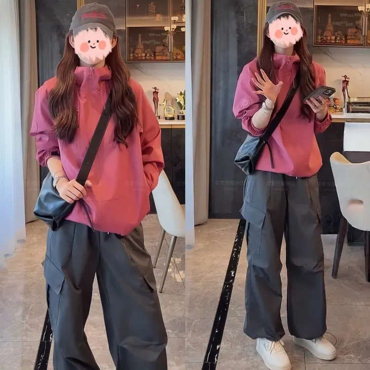 早秋新款舒适时尚户外出游穿搭三防冲锋衣外套休闲宽松工装裤套装