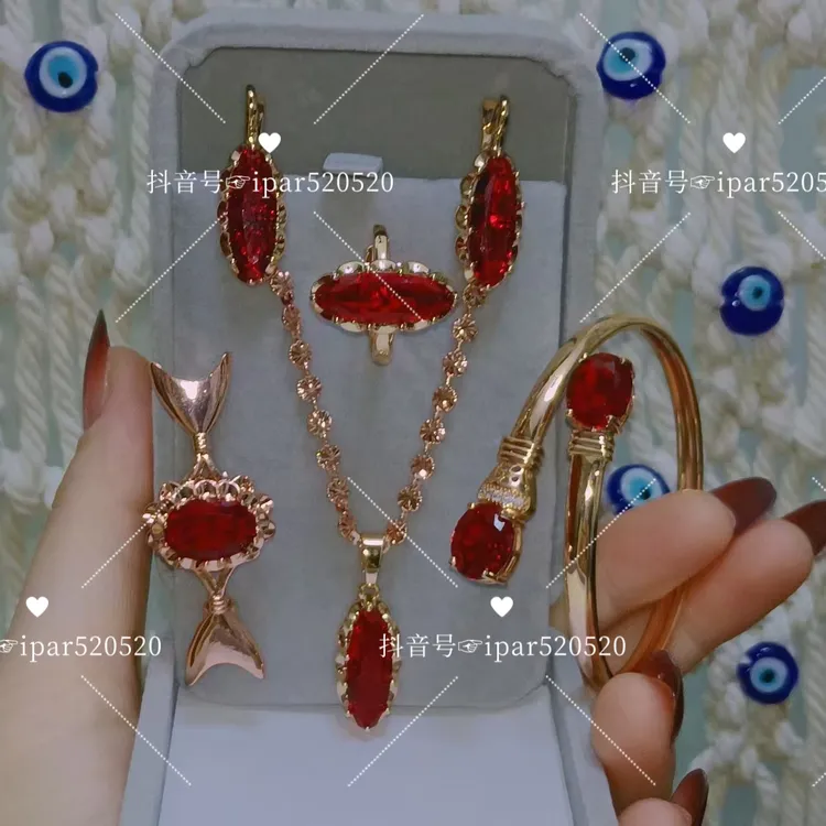 铜合金锆石吊坠 素款经典百搭精致585紫金色项链耳环戒指手镯胸针