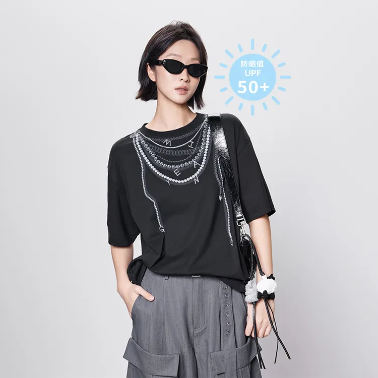 A美洋MEIYANG【商场同款】 巴洛克T恤 防晒UPF50+抗菌凉感印花短袖