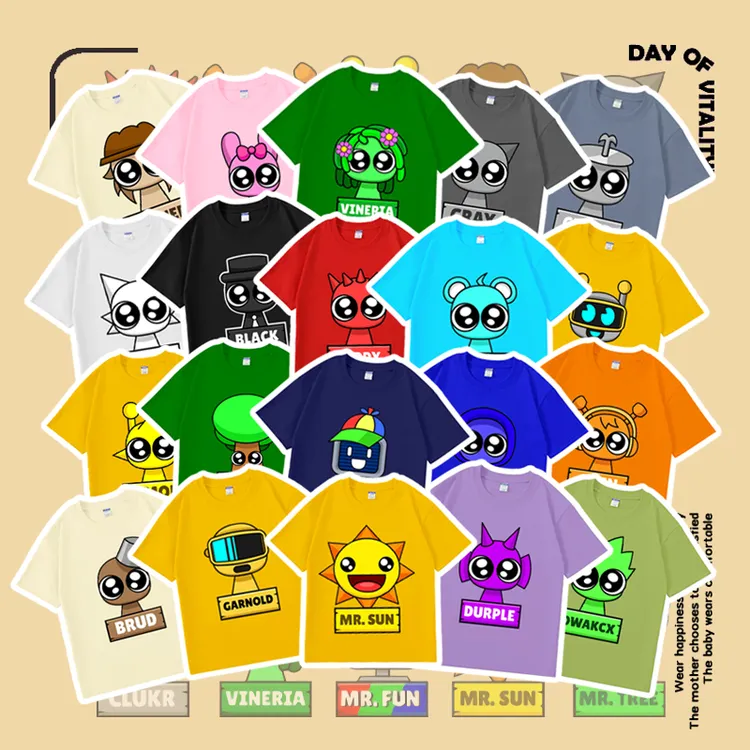 卡通版节奏盒子儿童T恤舒适透气纯棉短袖夏季男女童吸汗卡通上衣