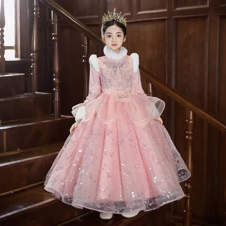 儿童连衣裙秋冬女童公主裙冬季2025新款女孩轻奢主持人生日礼服裙