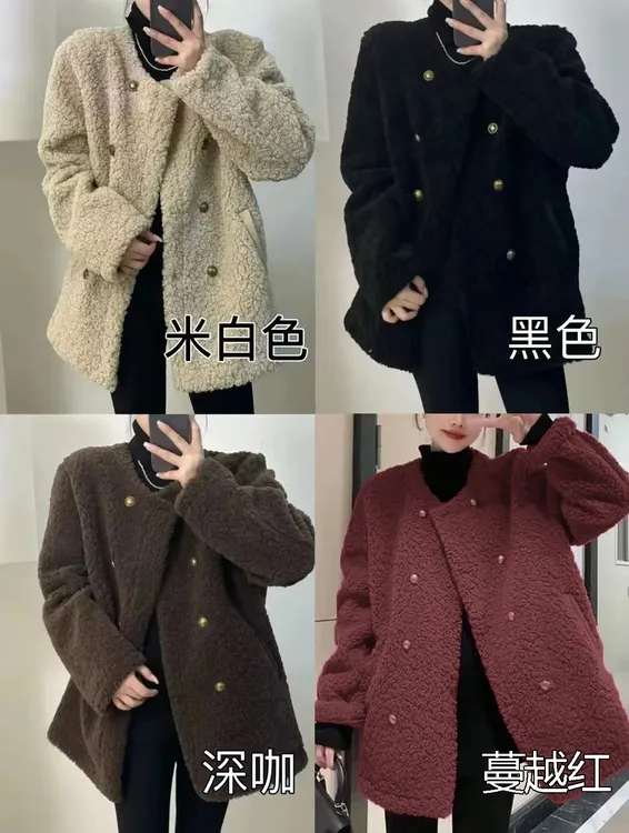 百搭常规圆领秋冬季女休闲毛毛短外套加厚气质秋冬短款