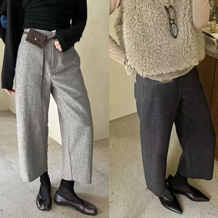 2025新款重磅加厚毛呢美式弯月型慵懒松弛感百搭休闲裤