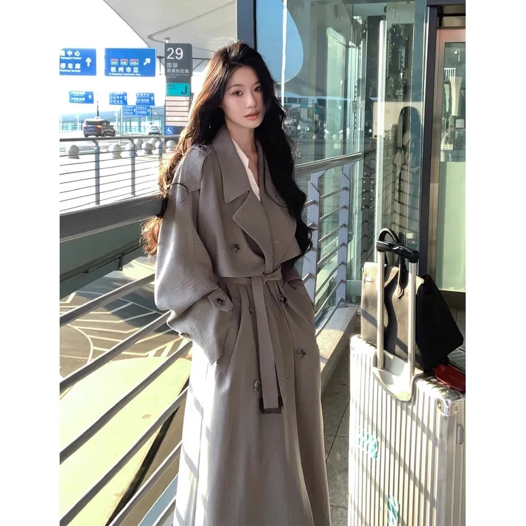 【露思明星同款】超好看气质风衣外套女高级感双排扣长款垂感大衣