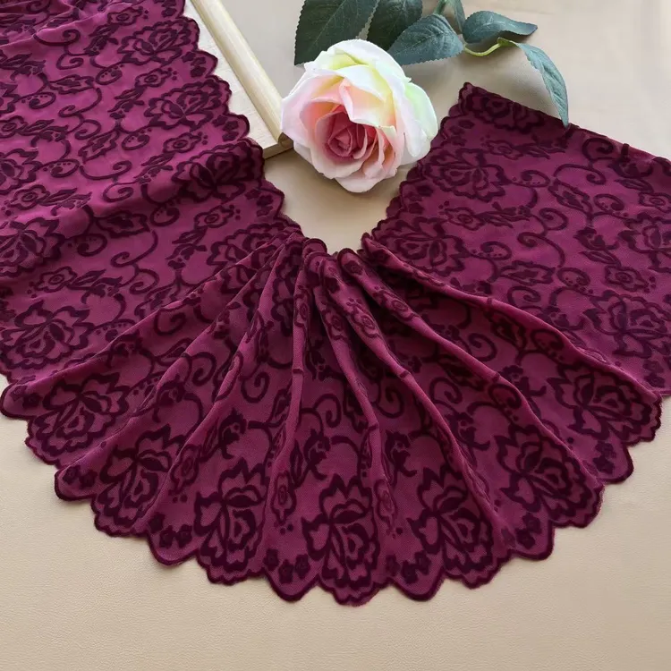 新款欧美风酒红色金丝绒蕾丝花边衣服裙子下摆DIY辅料