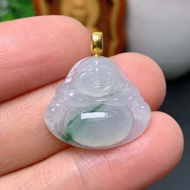 天然翡翠A货18k金镶嵌佛公吊坠250704  尺寸:20*22.5*5.8