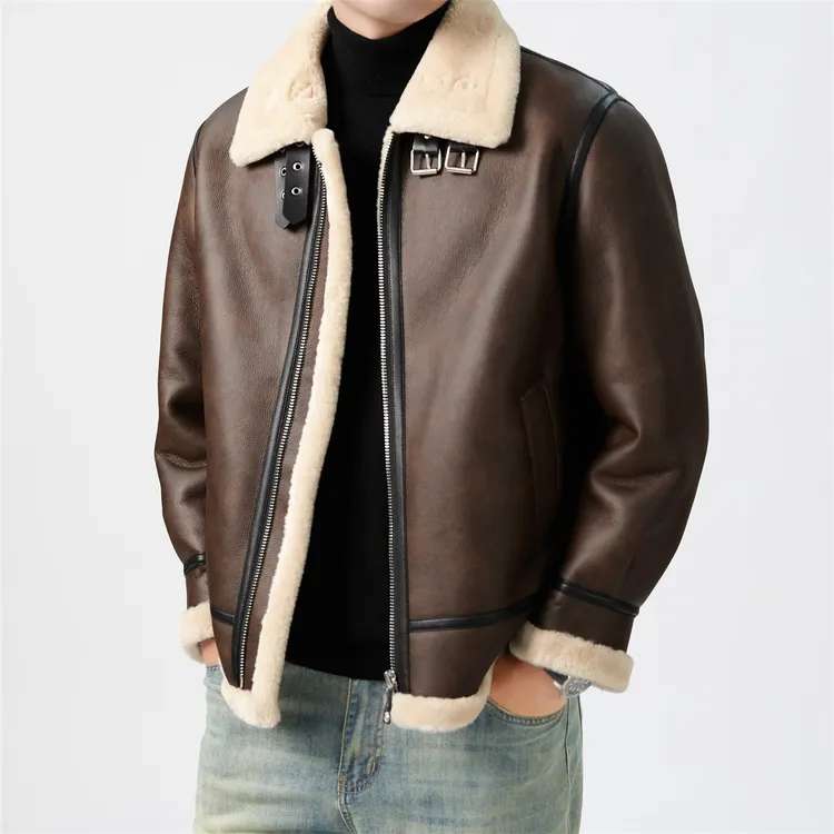 SALBUROS萨尔布勒斯立翻领仿皮毛一体皮衣男冬季加绒加厚时尚外套