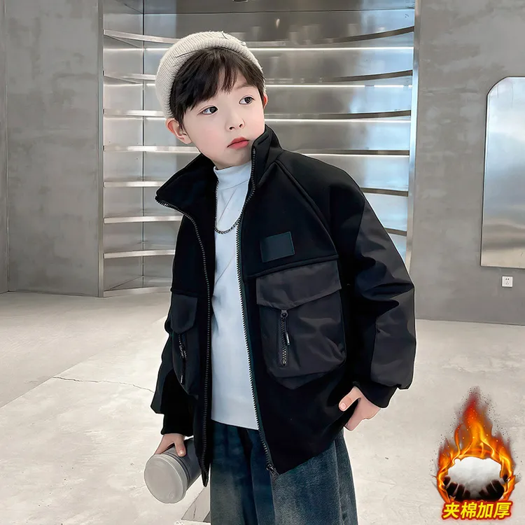 儿童装男童冬装外套2025新款中大童加厚秋冬季男孩夹棉痞帅棉服潮