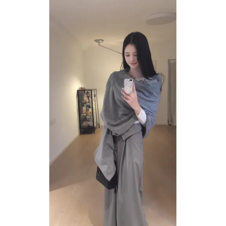 MARIE.COCO韩系矜贵感两件套装拼接蕾丝披肩上衣宽松显瘦休闲裤子