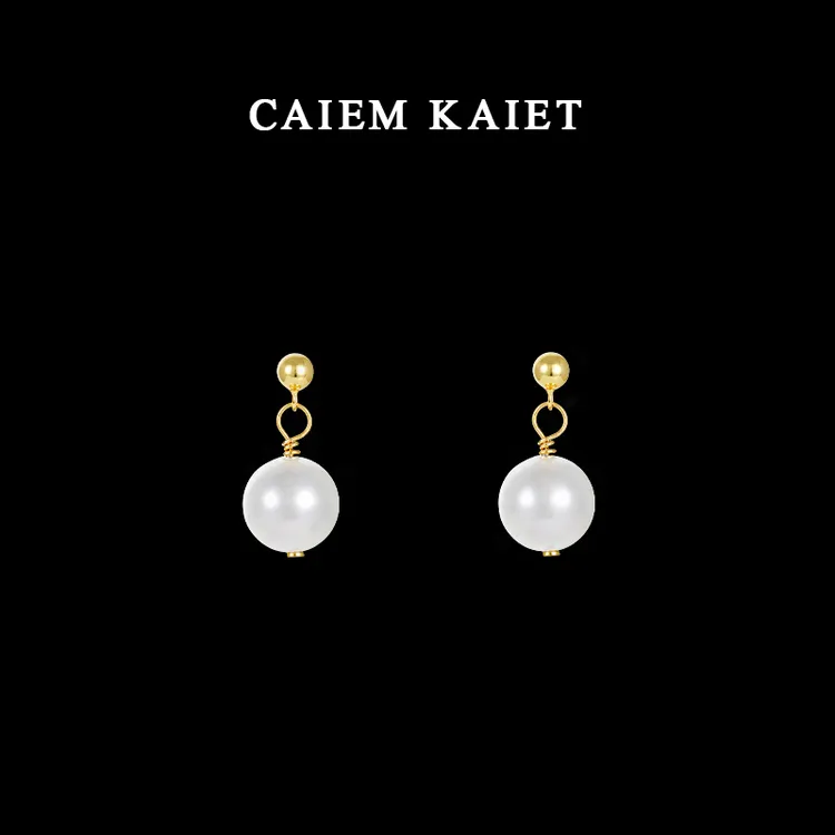 CAIEM KAIET 足银耳饰 S999纯银珍珠耳钉女法式复古高级气质耳环