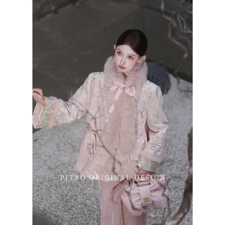 杜屁屁桃PITAO 原创【玉楼春】冬新中式90白鸭绒式羽绒外套吊带半裙