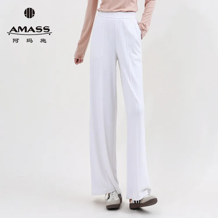 阿玛施AMASS春秋新款松紧腰休闲运动阔腿裤卫裤直筒长裤女5100360
