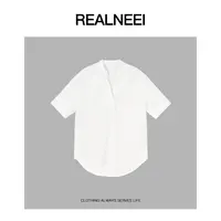 REALNEEI【】极简99棉V领设计花边短袖衬衫21633