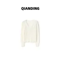 【QIANDING】【100%羊毛浮花小沙漏】北纬43°羊毛拼接毛衣F058