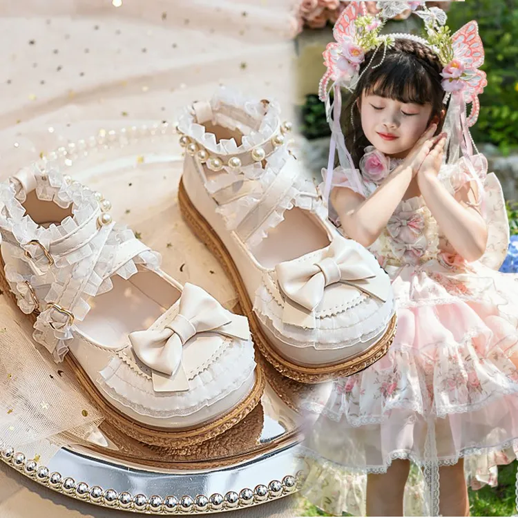女童洛丽塔鞋子2026夏季款儿童百搭皮鞋小女孩蕾丝蝴蝶结鞋公主鞋