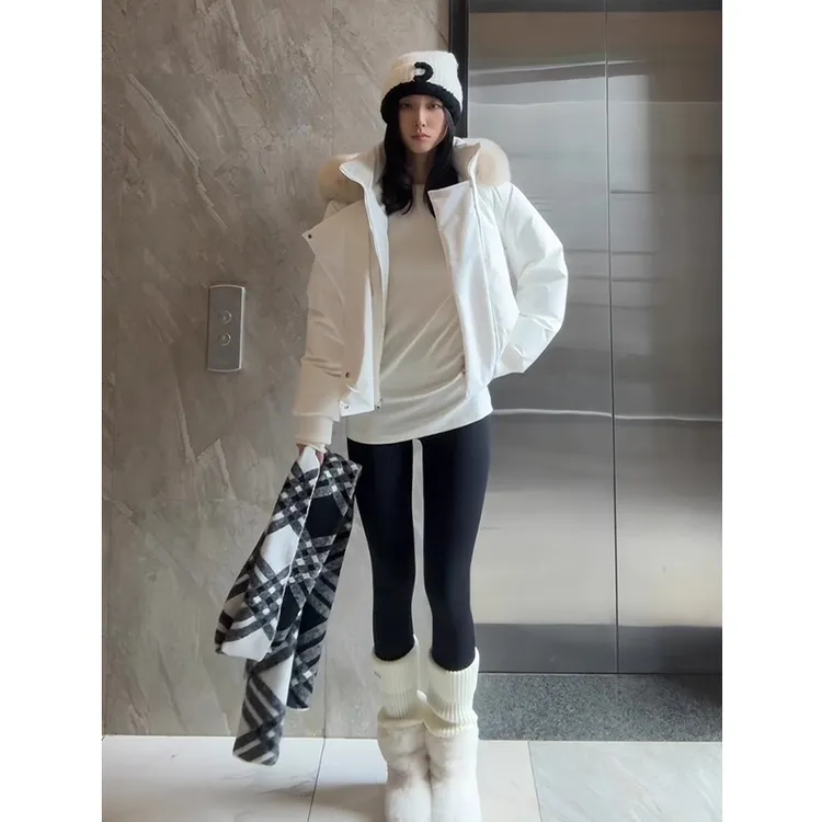 白色大毛领短款羽绒服女2025年冬季新款加厚保暖高级感派克服外套
