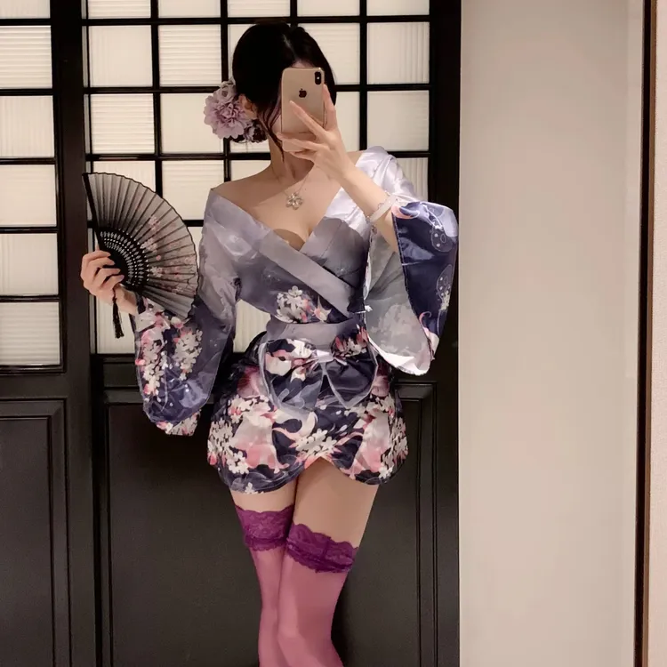 缚月「伊豆舞姬」性感蕾丝纯日式和服女夏诱惑包臀睡裙纯欲女大战袍