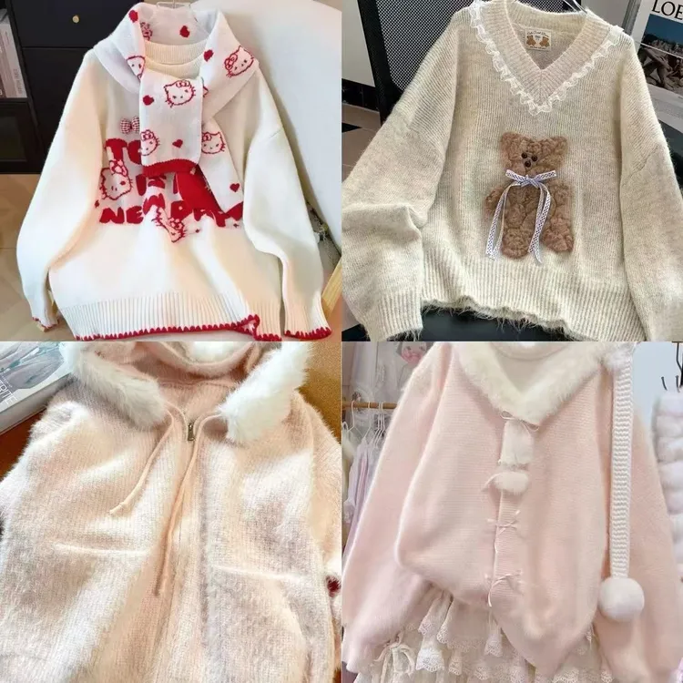 甜美休闲风韩系少女毛毛领毛衣潮流洋气秋冬保暖上衣休闲毛衣学生