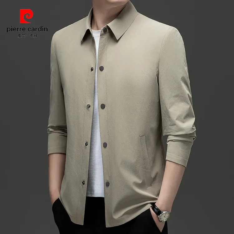 皮尔卡丹正品2025春季新款夹克翻领外套商务休闲薄款外套修身简约